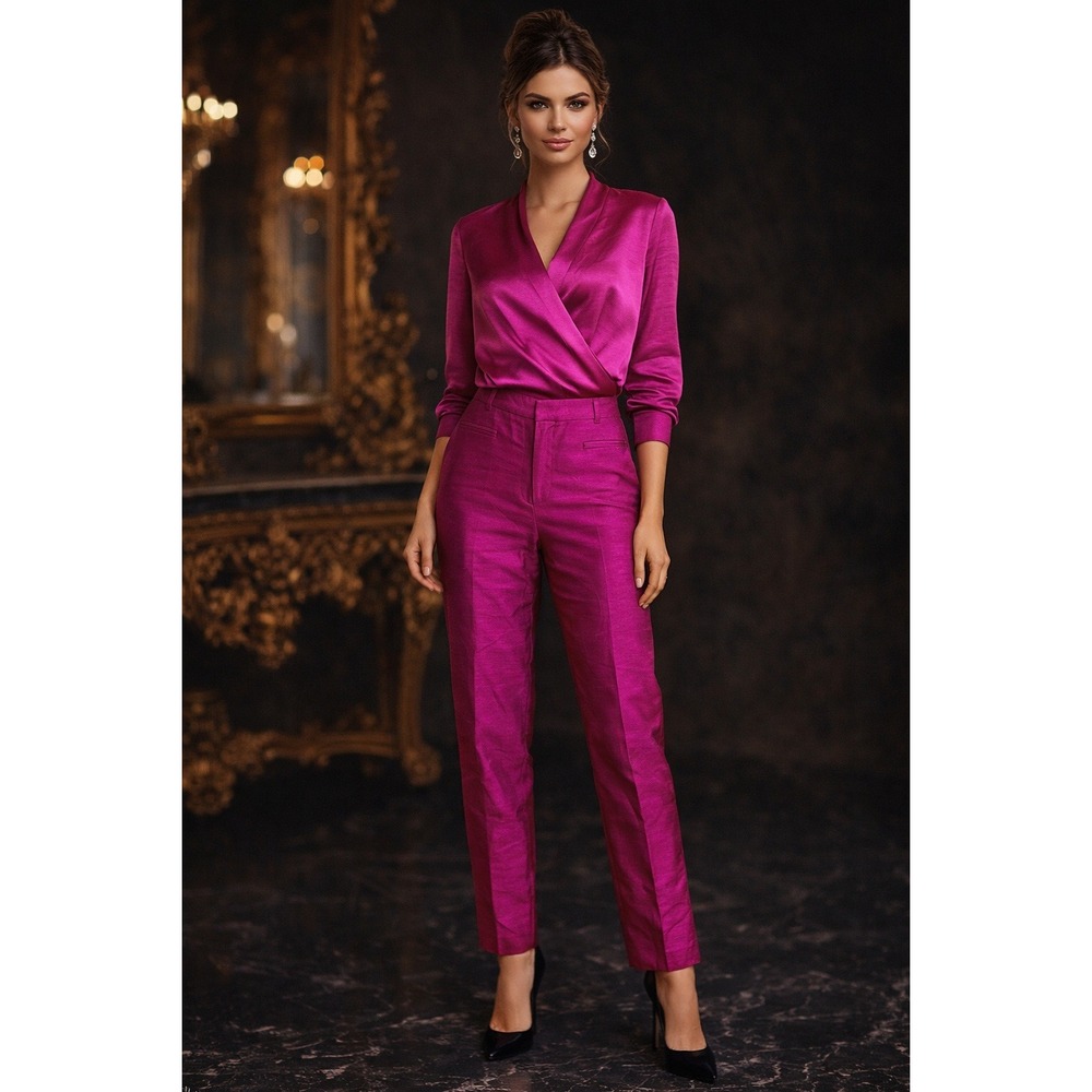 Talbots Petite SZ 6 Pants Fuscia Glam‎ Evening Luxury Shimmery Fully Lined Ankle